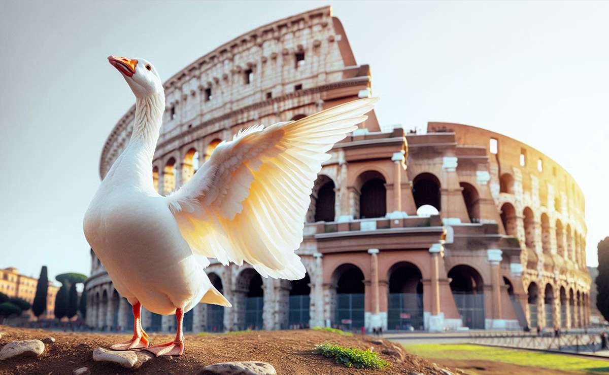 Oca davanti al colosseo