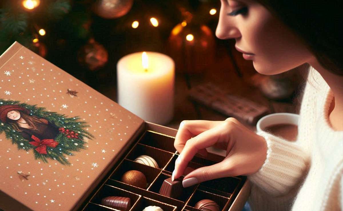 donna apre caselle del suo calendario dell'avvento gourmet