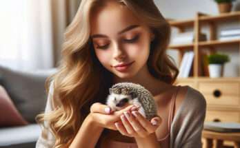 Ragazza con in mano u n riccio domestico