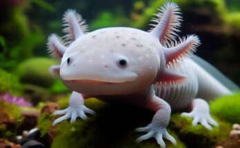 Un axoloti o axolotl nell'acquario