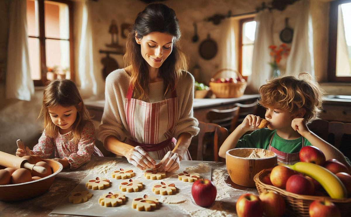 mamma prepara biscotti autunnali con i bambini