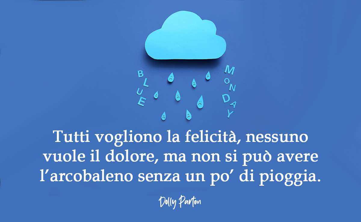 Illustrazione con frase: tutti vogliono la felicit&agrave;, nessuno vuole il dolore, ma non si pu&ograve; avere l'arcobaleno senza un po' di pioggia.