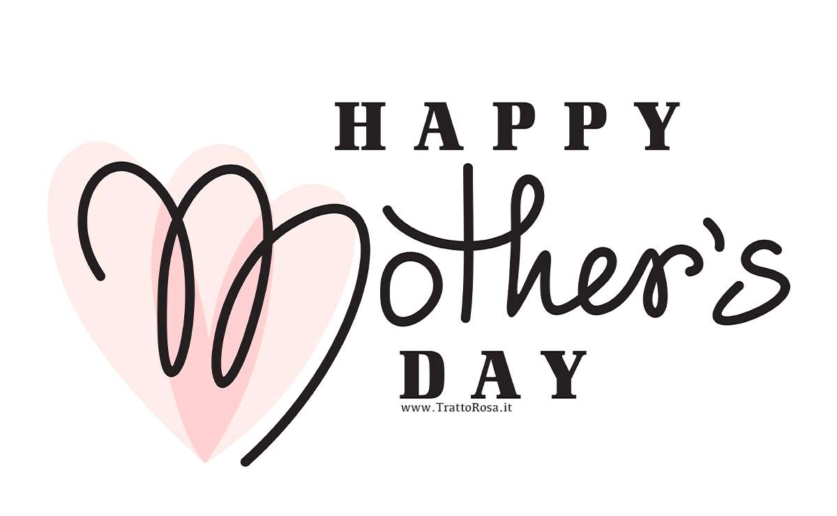 Frase di auguri per la Festa della Mamma in inglese con scritta ‘Happy Mother’s Day’ e cuore stilizzato rosa.