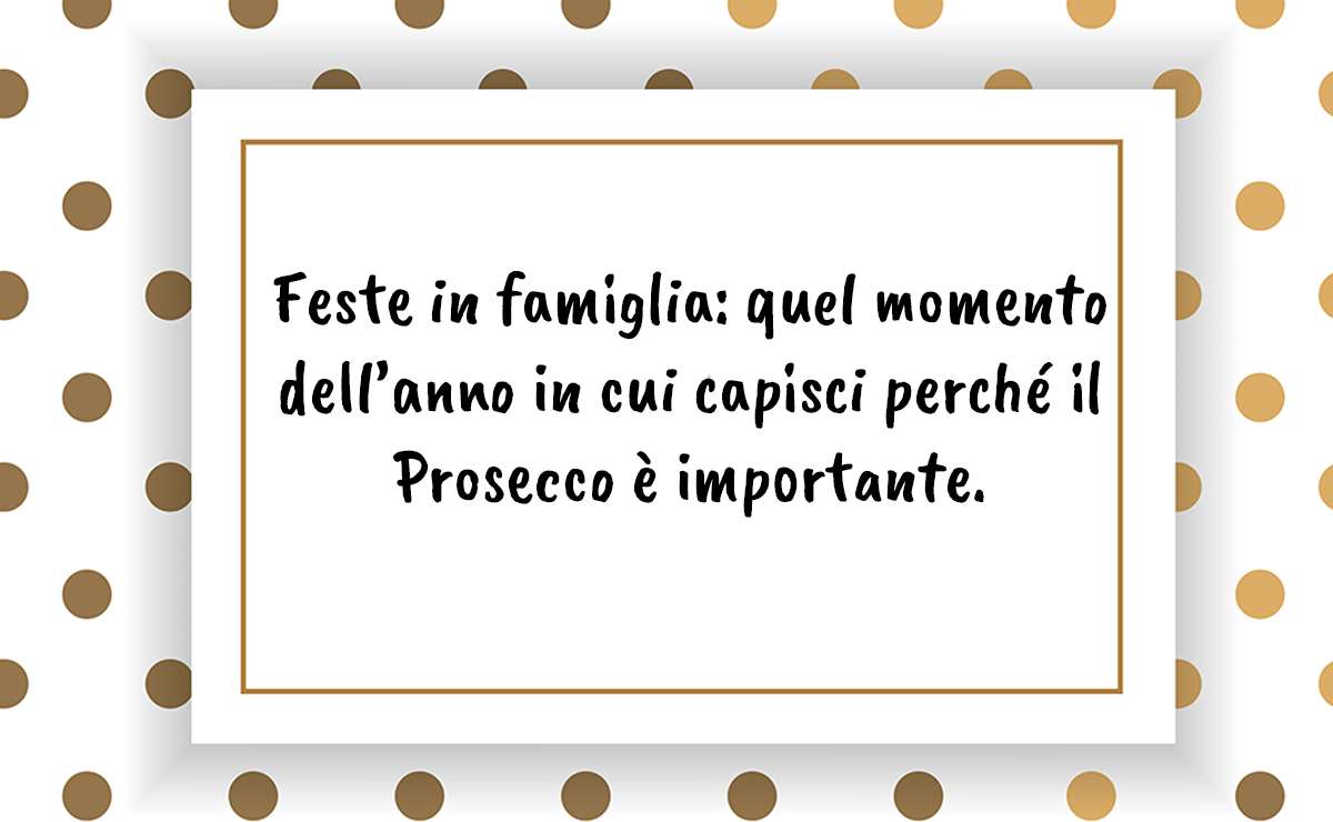 Cartolina bianca con pois dorati e frase divertente sulle festività