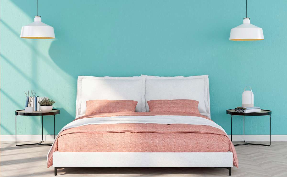 Camera da letto moderna con parete turchese